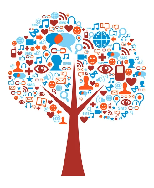Social-Media-Ikonen setzen Baumzusammensetzung fest — Stockvektor
