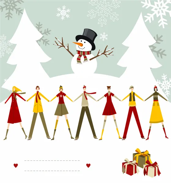 Χιονάνθρωπος ευτυχής Χριστουγεννιάτικη κάρτα. — Διανυσματικό Αρχείο