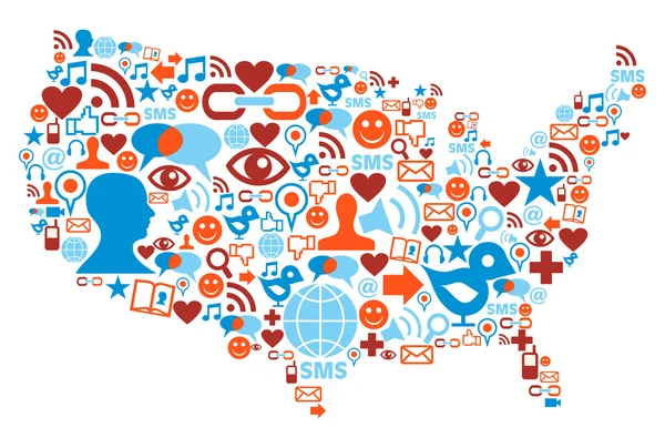 USA map with social media network icons — Stock Vector