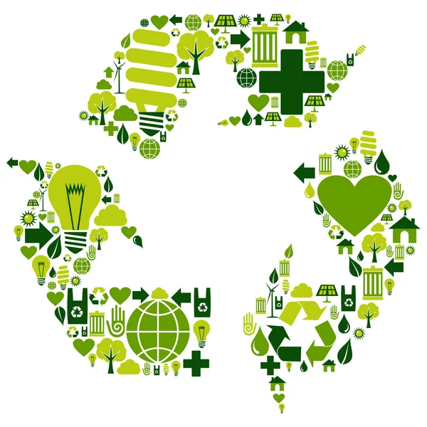 Recycling-Symbol mit Umwelt-Symbolen — Stockvektor
