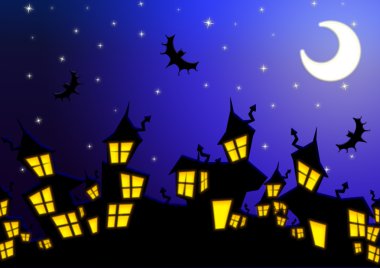 Halloween night city background clipart