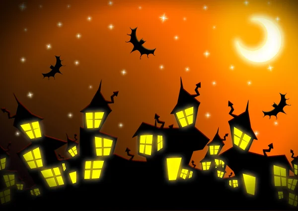 Halloween night miasta tło — Zdjęcie stockowe