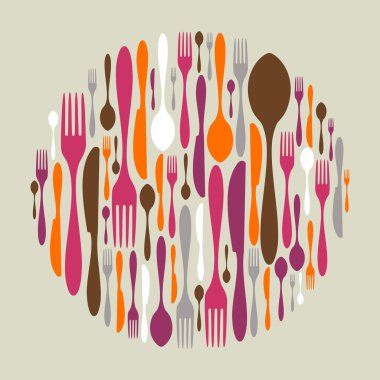 Circle shape made of cutlery icons clipart