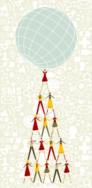 Social media Christmas tree of holding the world — Stock Vector