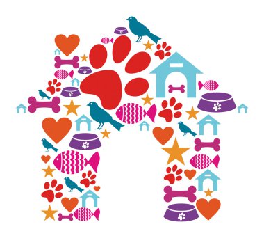 Pet kennel shape made with icon set clipart