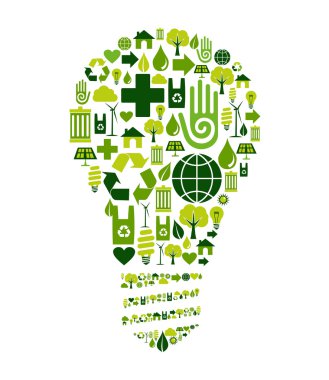 Green bulb with environmental icons clipart