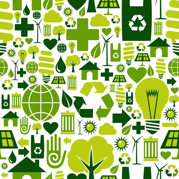 Groene omgeving pictogrammen patroon achtergrond — Stockvector