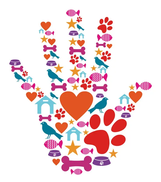 Pet animal protective hand icon set — Stock Vector