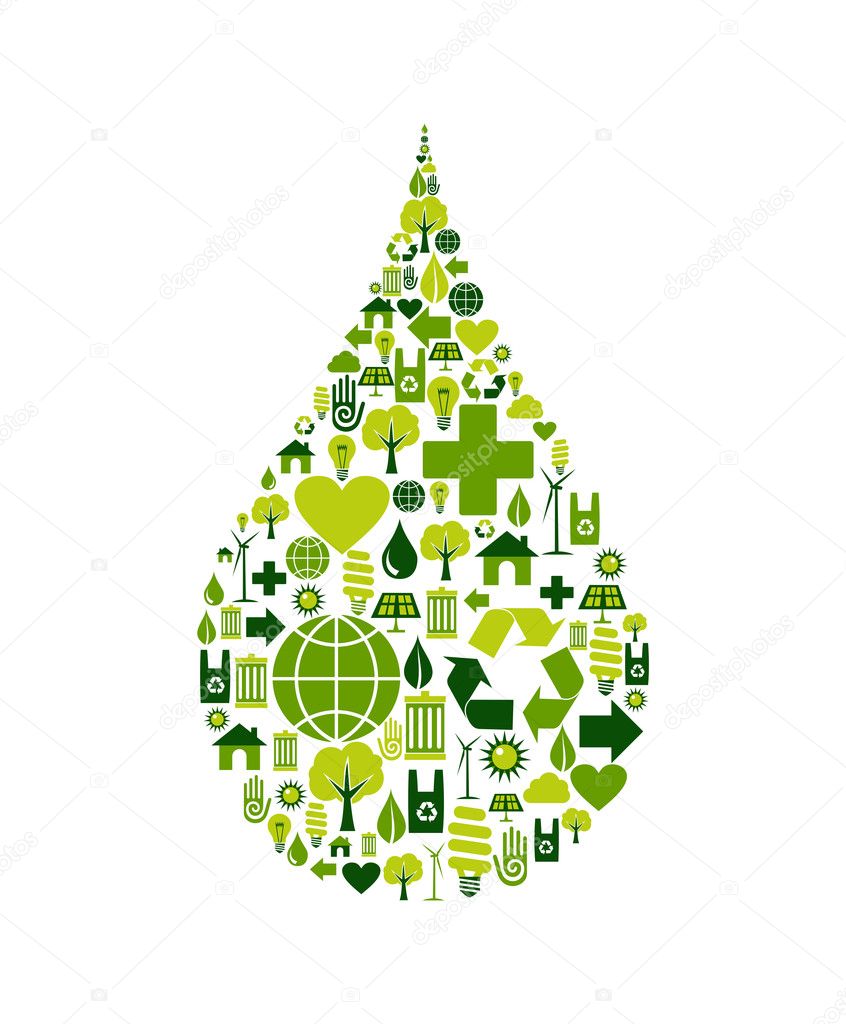 Drop symbol with environmental icons