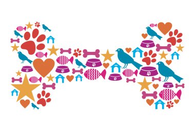 Dog bone shape with pet icon set clipart