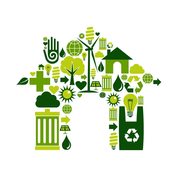 Symbole de maison avec des icônes environnementales — Image vectorielle
