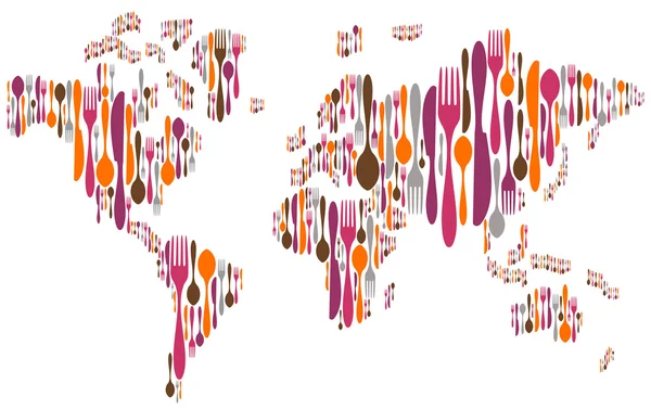 Mundo feito com silhuetas de cores de talheres — Vetor de Stock