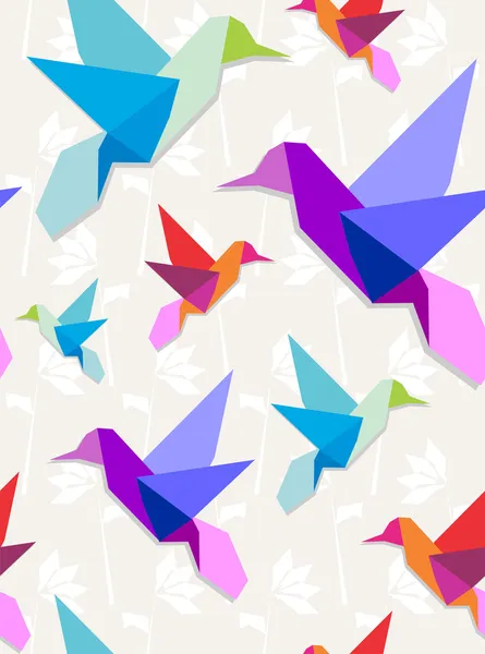 Origami hummingbirds fundo padrão —  Vetores de Stock