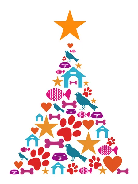 Cate de mascotas árbol de Navidad — Vector de stock