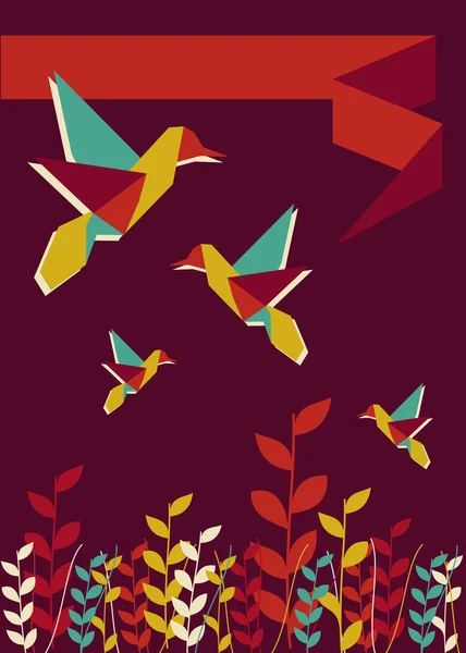 Origami hummingbird våren — Stock vektor