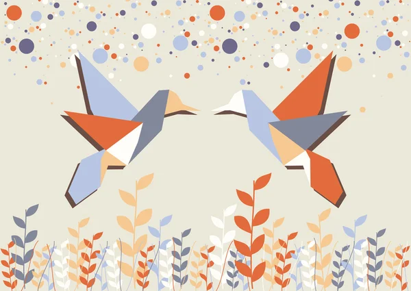 Origami couple colibri sur beige — Image vectorielle