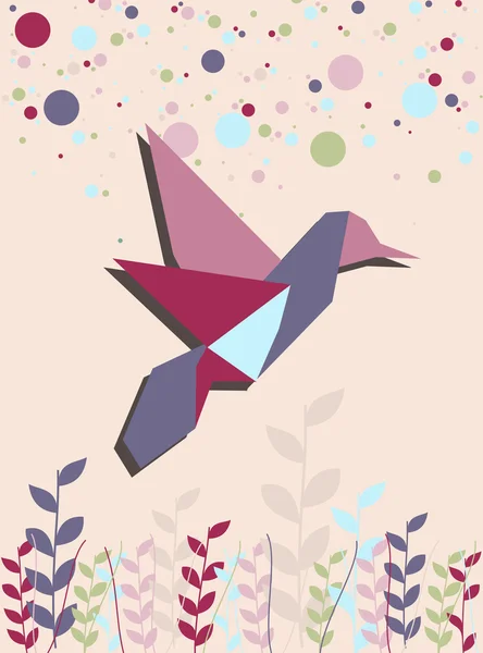 Hummingbird único Origami em rosa — Vetor de Stock