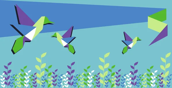 Origami hummingbird spring time — Stock Vector
