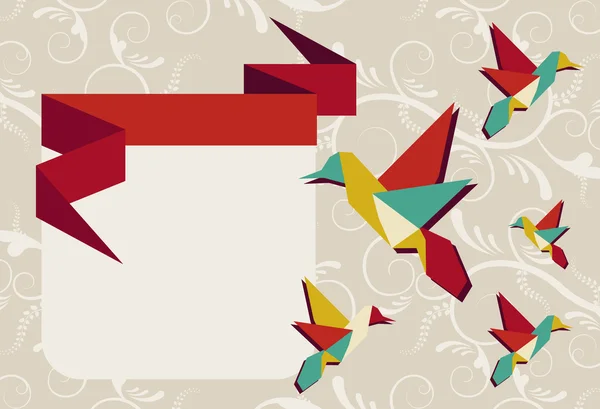 Origami colibrí grupo tarjeta de felicitación — Vector de stock