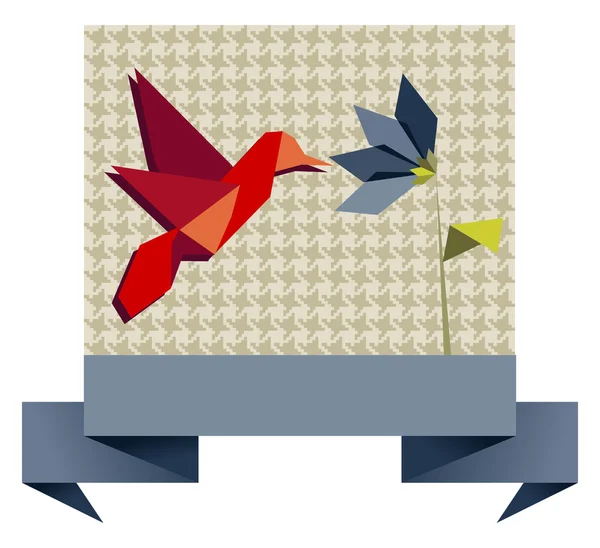 Singolo Origami colibrì sopra il modello tessile — Vettoriale Stock