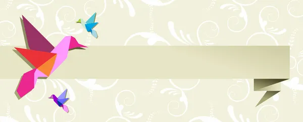 折り紙ハチドリ グループ バナー花柄 — ストックベクタ