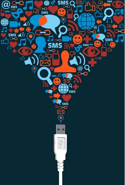 Ícone de mídia social definir comunicação USB —  Vetores de Stock