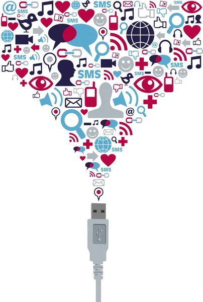 Sociale media pictogrammenset USB-communicatie — Stockvector