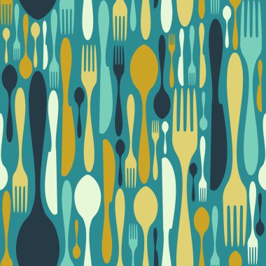Seamless cutlery pattern in blue clipart