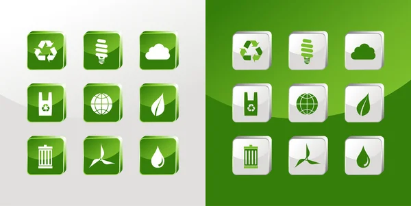 Go Green icons glass — Stock Vector