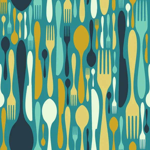 Seamless cutlery pattern in blue — Stock Vector