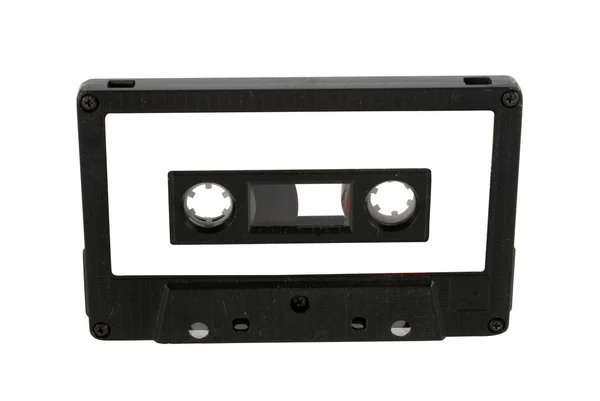 Audio cassette and label isolated with clipping path — Stok fotoğraf