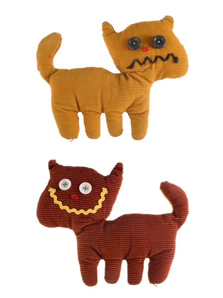 Angry and happy fabric teddy cat — Stock Photo, Image