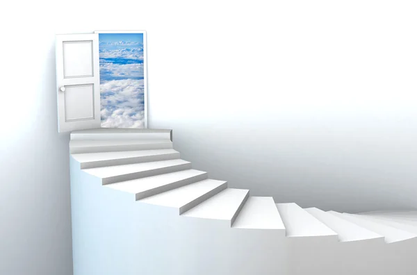 3D σκάλες για να ανοίξετε την πόρτα Ουρανοί — Φωτογραφία Αρχείου