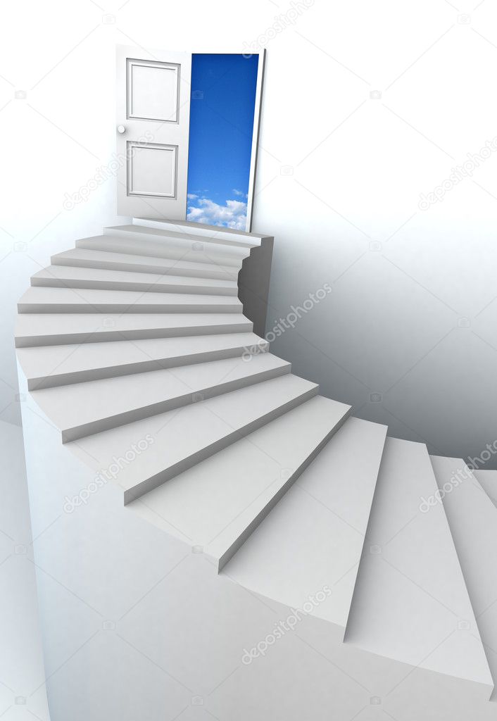 3D stairs up to clean sky with clipping path