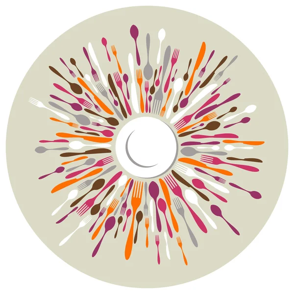 Cirkel restaurang bakgrund med bestick färger — Stock vektor