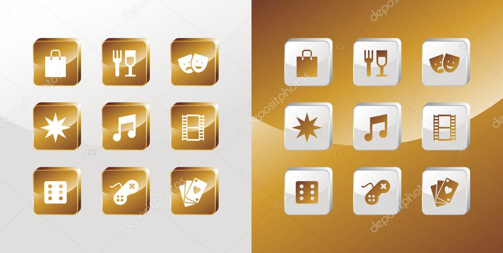 Entertainment gold icons set
