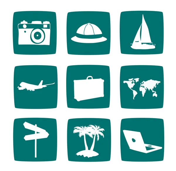 Conjunto de iconos de artículos turísticos Fotos de stock libres de derechos