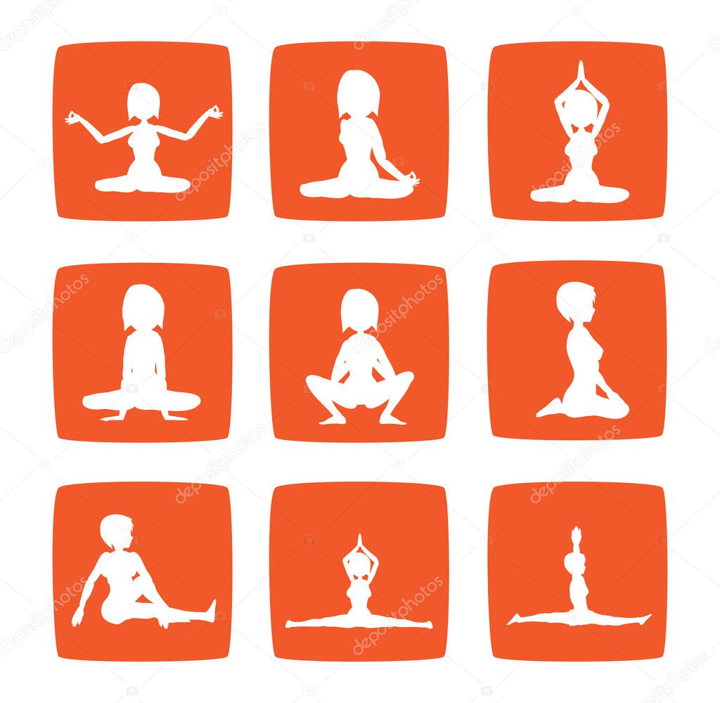 Nine icons set of girl practicing yoga postures