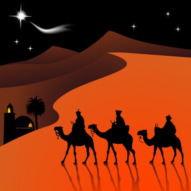 Classic three magic scene and shining star of Bethlehem. clipart