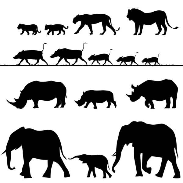 非洲的动物，矢量剪影 — 图库矢量图片