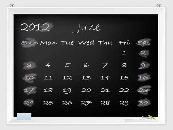 Června 2012 v kalendáři — Stockový vektor