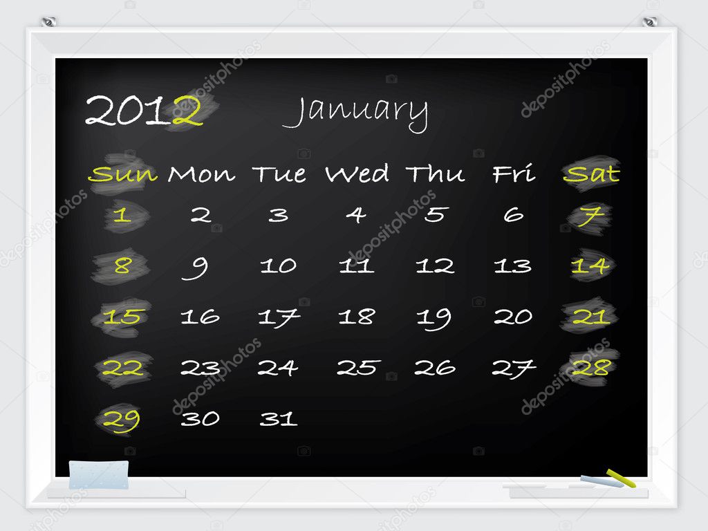 2012 January calendar