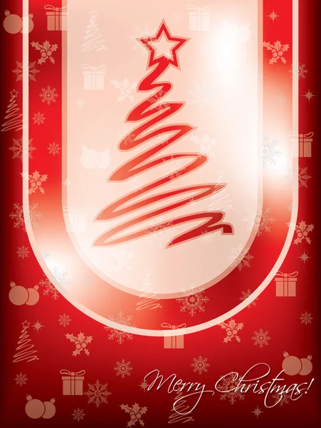 Rote Weihnachtsgrußkarte mit Baum — Stockvektor
