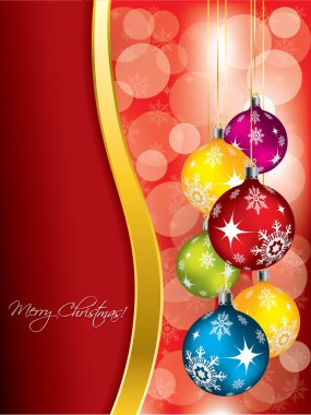 Red christmas greeting card design with gold wave clipart