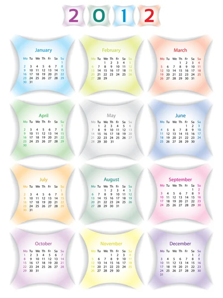 Color labeled 2012 calendar — Stock Vector