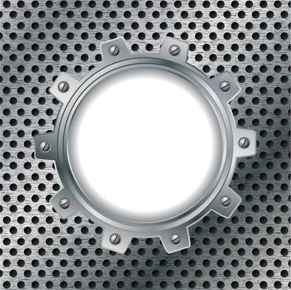 Cogwheel on dotted metal plate — Stock Vector