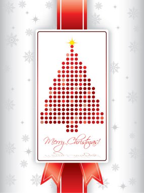 Christmas greeting card with ribbon and christmas tree clipart