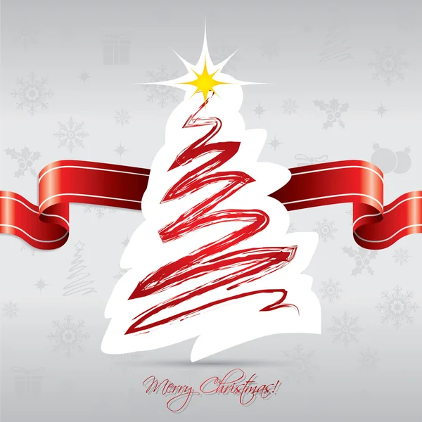 Boże Narodzenie drzewo karta z czerwoną wstążką — Wektor stockowy