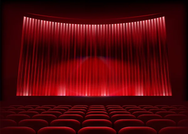 Auditorio de cine con cortina de escenario — Vector de stock