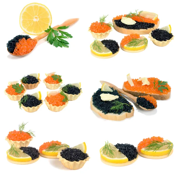 Smörgås med svart och röd kaviar — Stockfoto